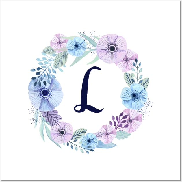 Floral Monogram L Icy Winter Blossoms Wall Art by floralmonogram